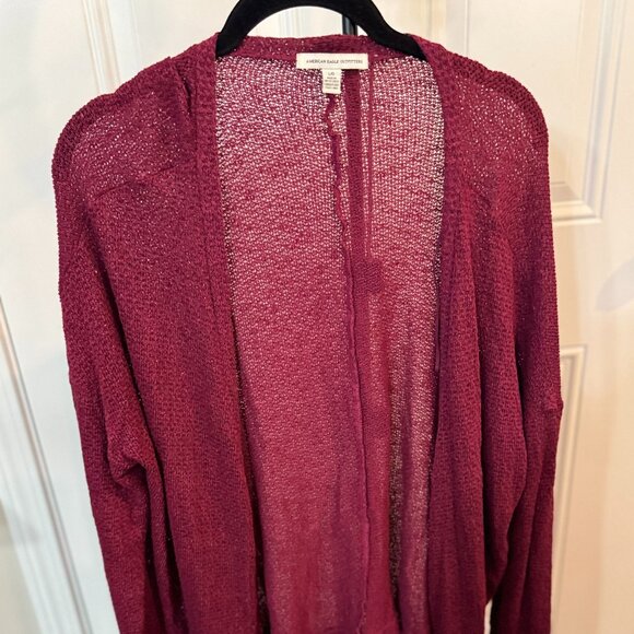 American Eagle Open Knit Lightweight Cardigan – Burgundy, Size L - Picture 2 of 5